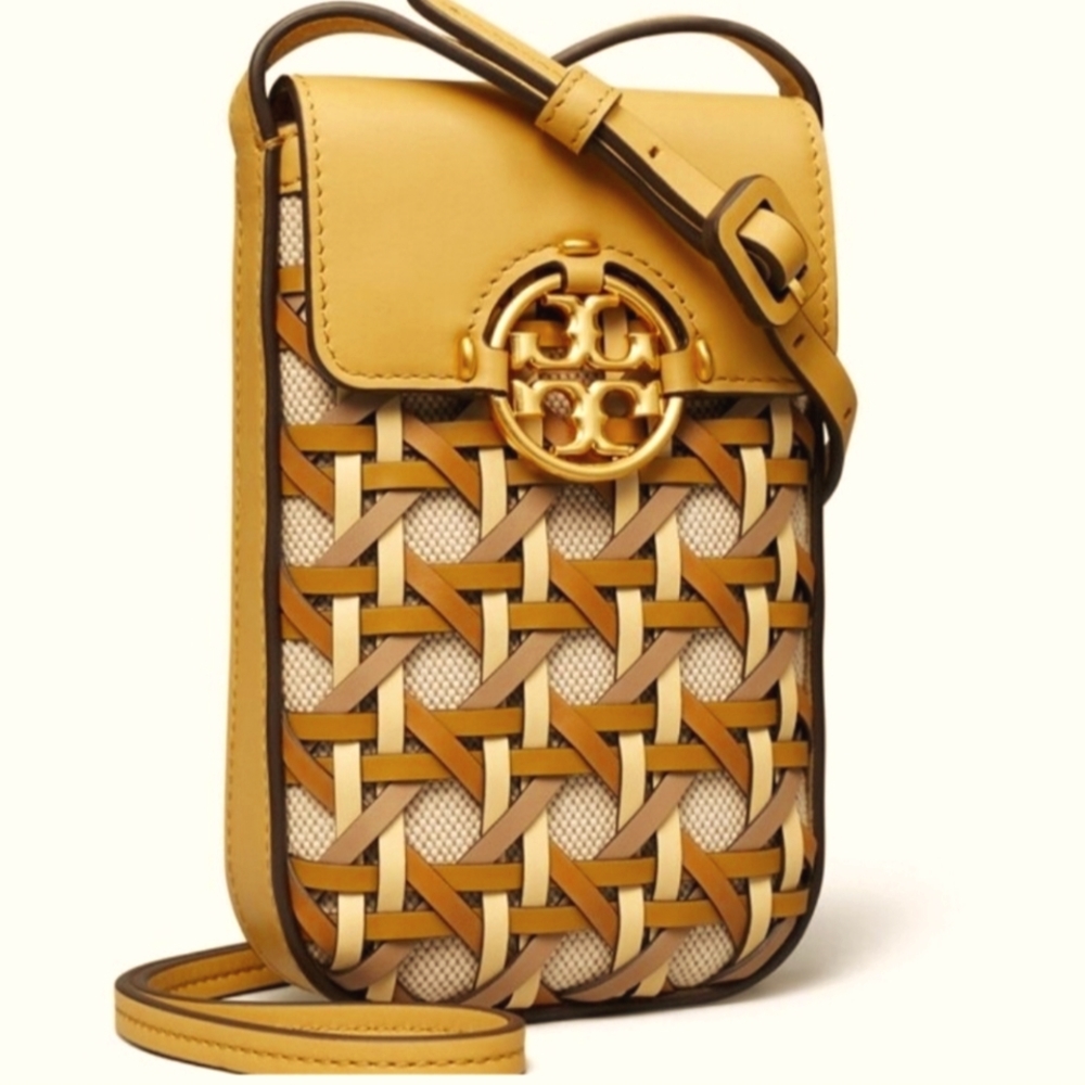 Tory Burch Miller Basketweave Phone Crossbody Cross Body Handbags Cornbread NWT